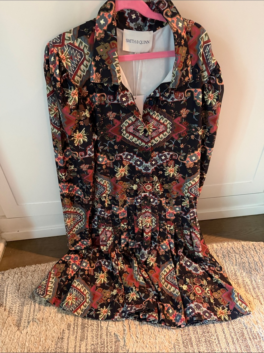 Smith & Quinn Black Multi-Color Printed Long-Sleeve Dress